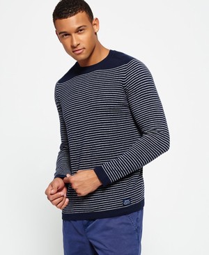 Superdry Static Breton Stripe Crew Neck Férfi Ugró Sötétkék/Szürke | TZSAY2369